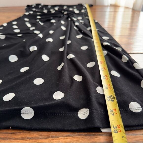 Lauren Ralph Lauren Polka Dot Dress Black Gathered Waist Bodycon Flattering Sz 6 - Picture 4 of 5